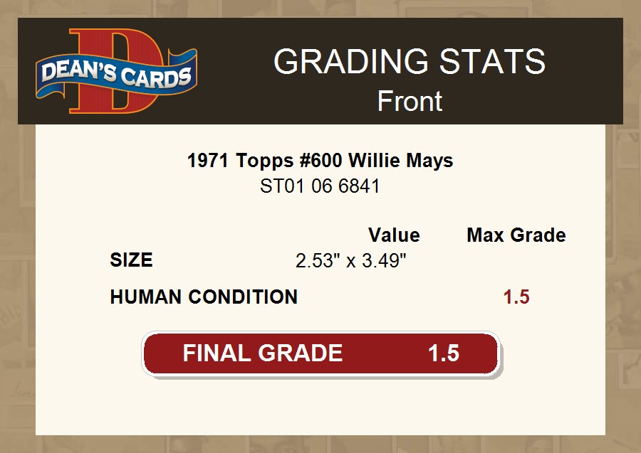 1971 Topps #600 Willie Mays Giants HOF 1.5 - FAIR - Picture 12 of 17