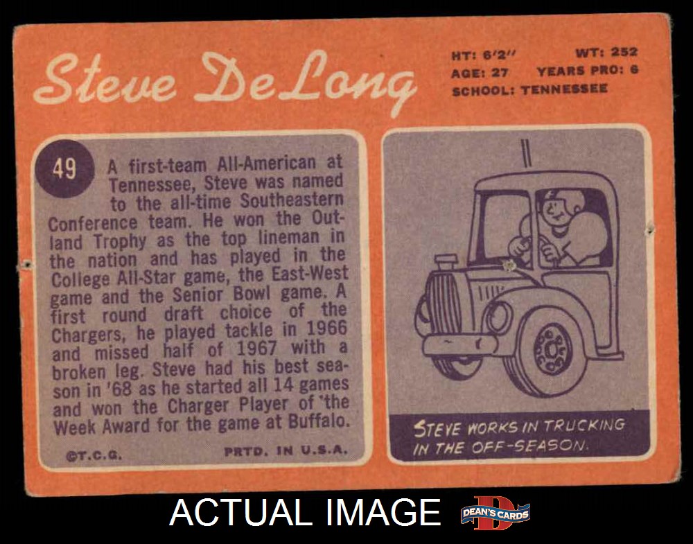 1970 Topps #49 Steve DeLong    Chargers Tennessee 1 - POOR