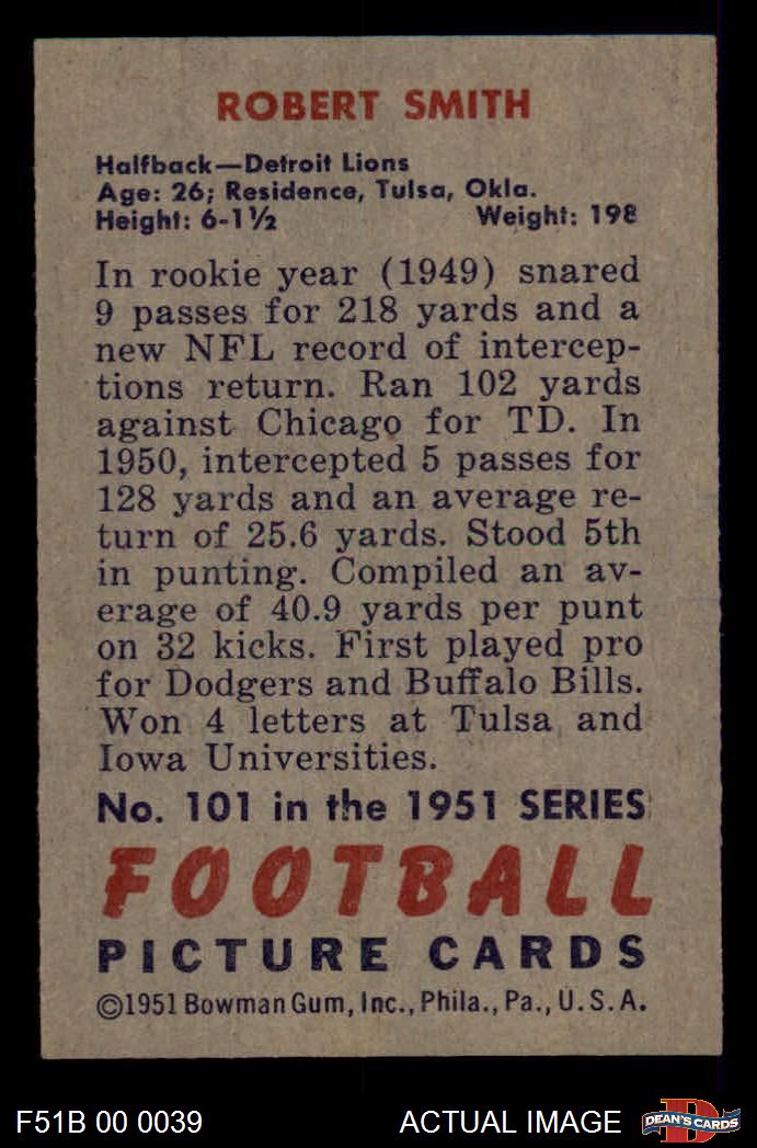 1951 Bowman #101 J Robert Smith Lions Tulsa / Iowa 5 - EX - Picture 3 of 17