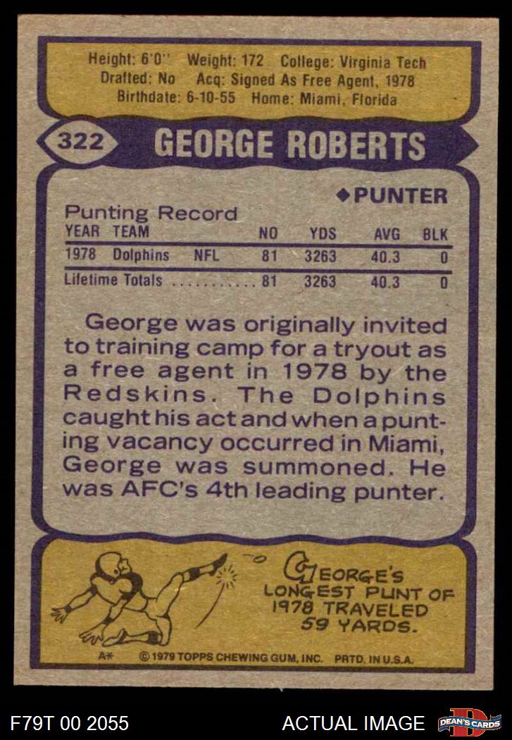 1979 Topps #322 George Roberts Dolphins RC Virginia Tech 7 - NM