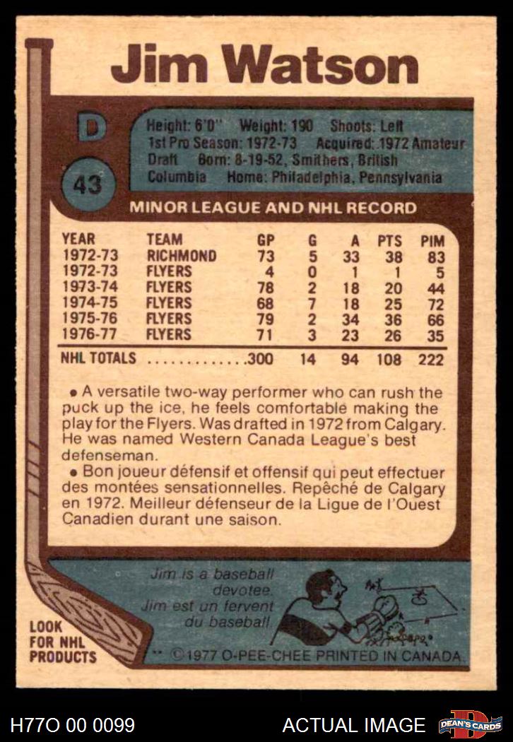 1977 O-Pee-Chee #43 Jim Watson Flyers 6 - EX/MT