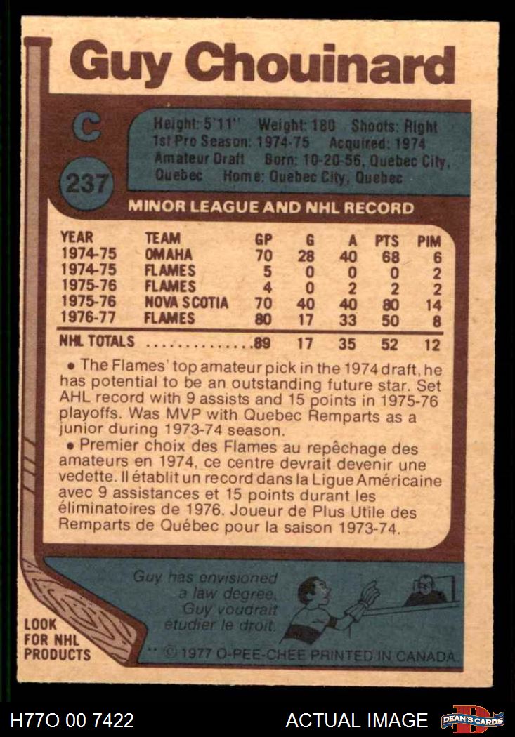 1977 O-Pee-Chee #237 Guy Chouinard Flames 5 - EX - Picture 3 of 5