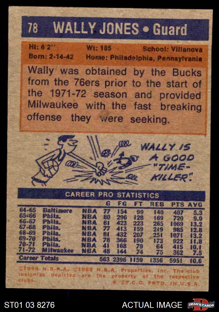 1972 Topps #78 Wally Jones  Bucks Villanova 5 - EX