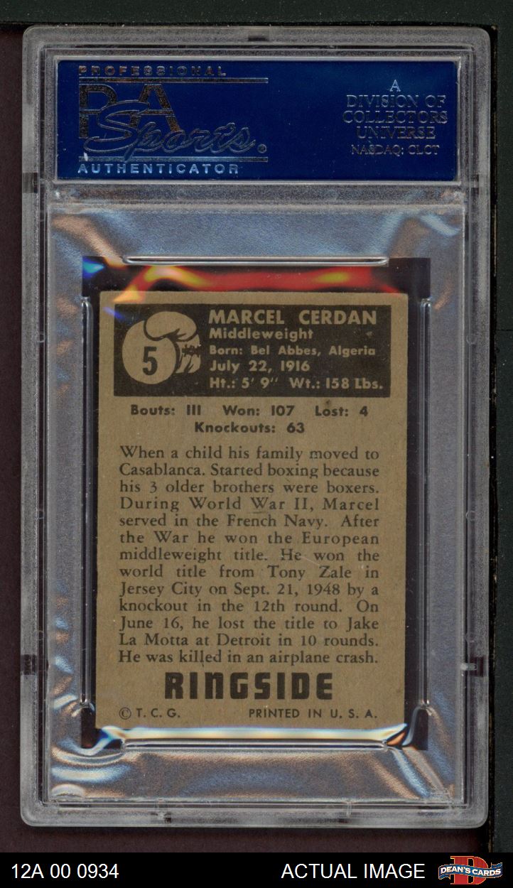 1951 Topps Ringside #5 Marcel Cerdan HOF PSA 4 - VG/EX - Picture 3 of 5