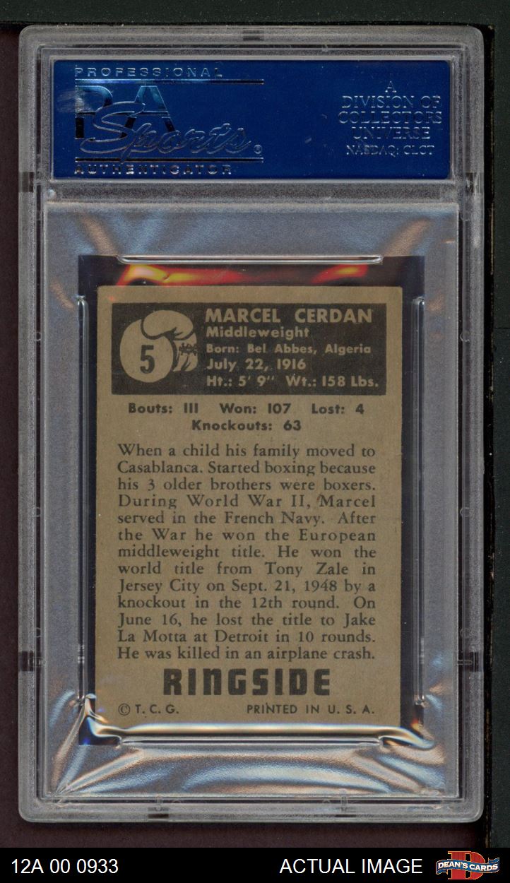 1951 Topps Ringside #5 Marcel Cerdan HOF PSA 4 - VG/EX - Picture 5 of 5