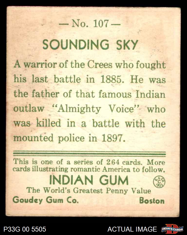 1933 Goudey Indian Gum #107 Sounding Sky  1 - POOR