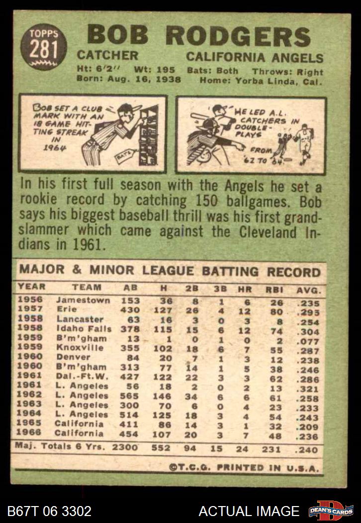 1967 Topps #281 Buck Rodgers Angels 5 - EX