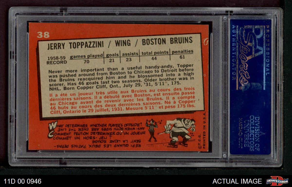 1959 Topps #38 Jerry Toppazzini Bruins PSA 7 - NM - Picture 3 of 3