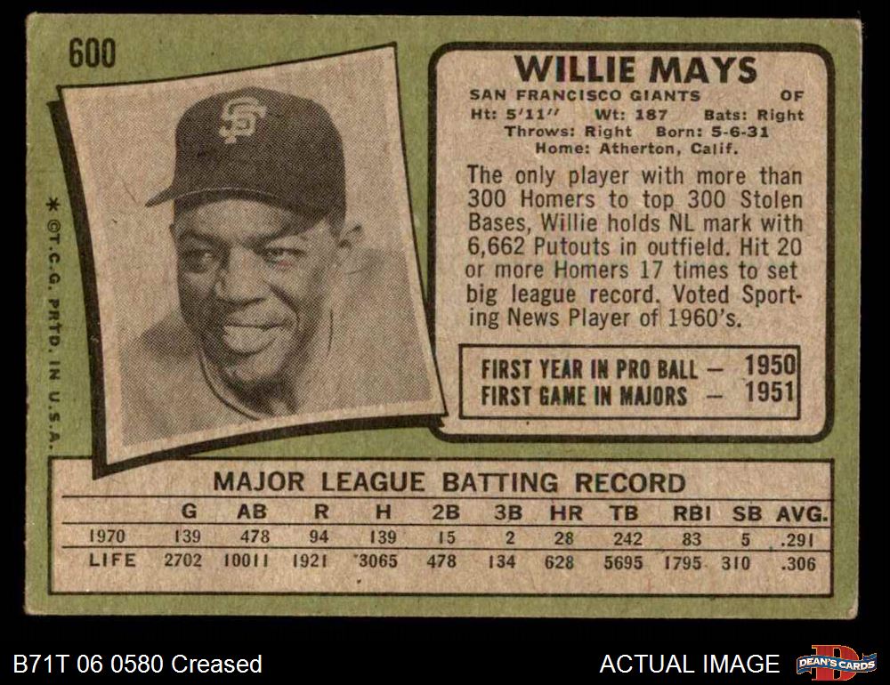 1971 Topps #600 Willie Mays Giants HOF 1.5 - FAIR - Picture 15 of 17