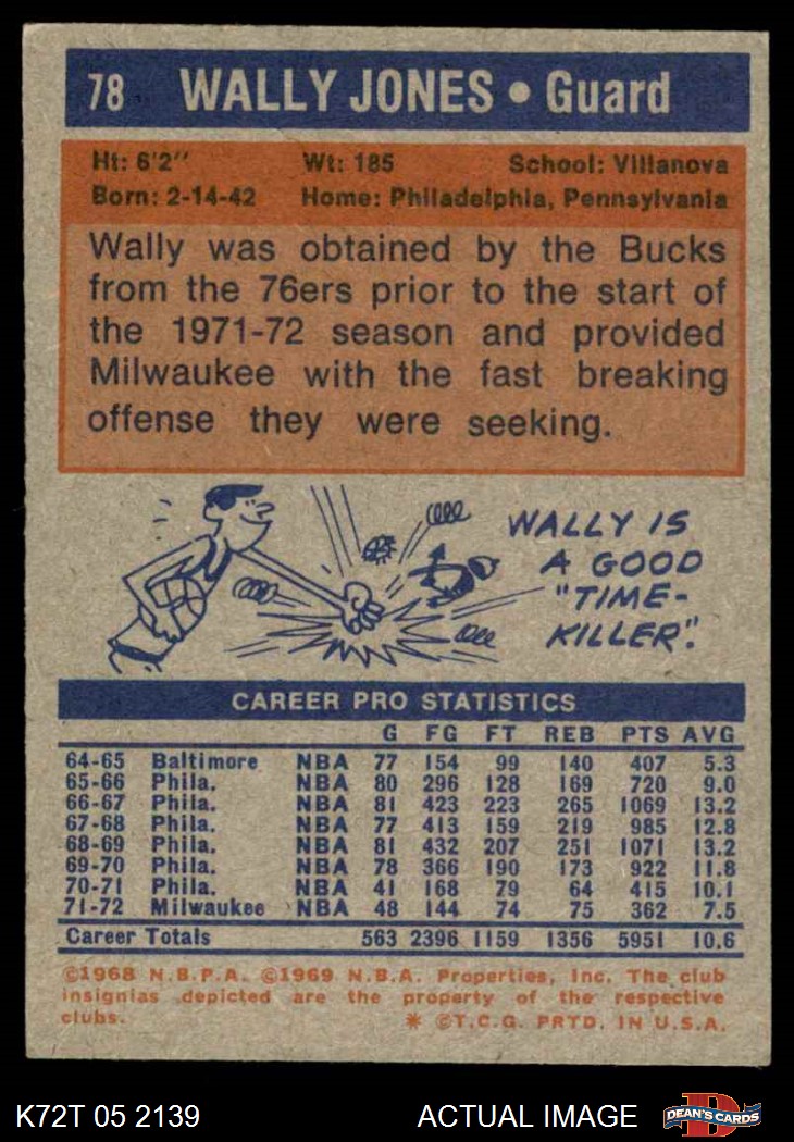 1972 Topps #78 Wally Jones  Bucks Villanova 5 - EX