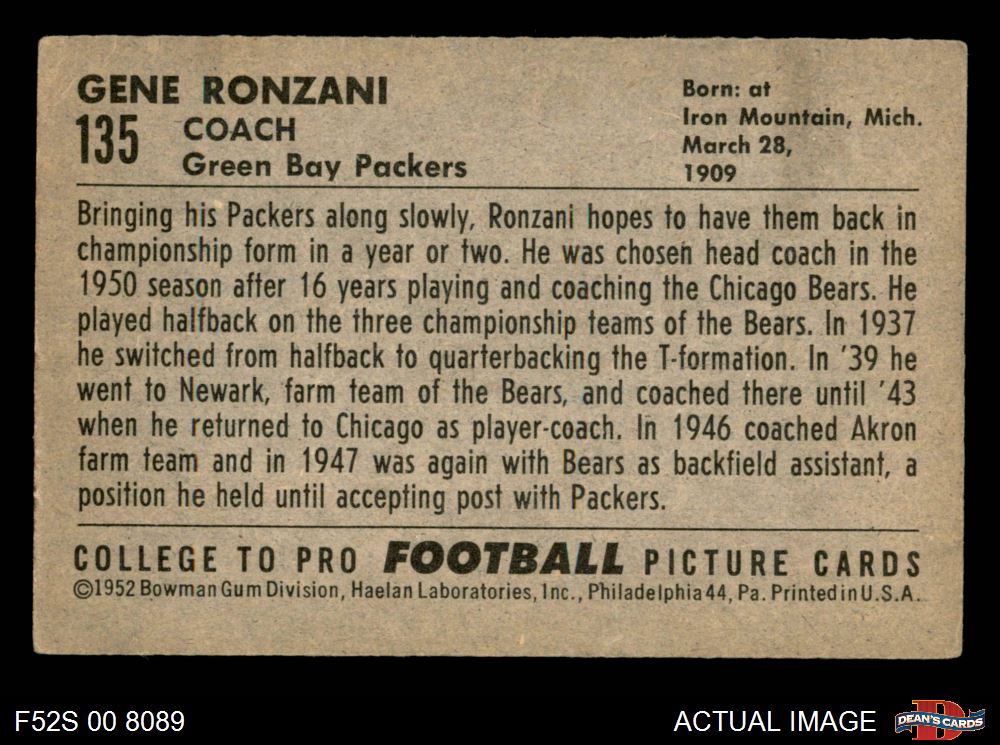 1952 Bowman Small #135 Gene Ronzani