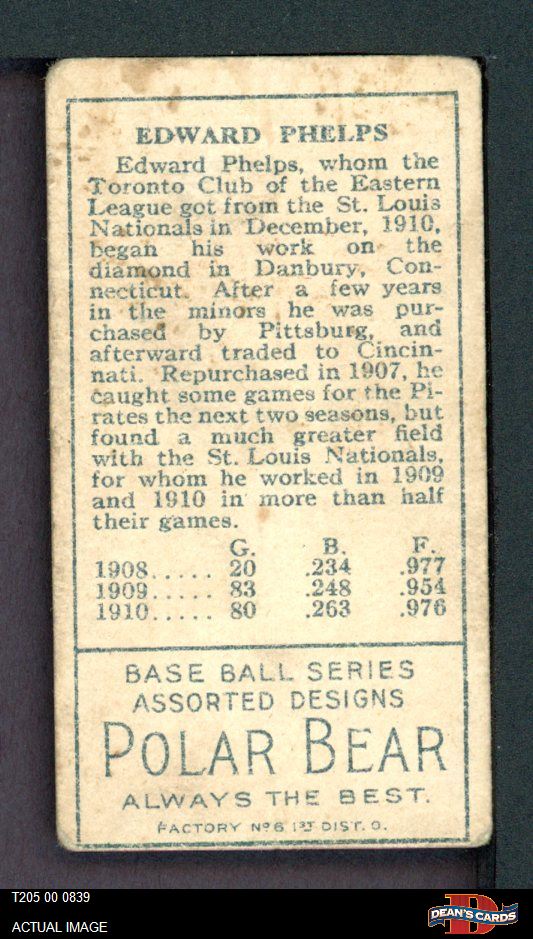 1911 T205 Ed Phelps Cardinals 2 - GOOD - Picture 3 of 5