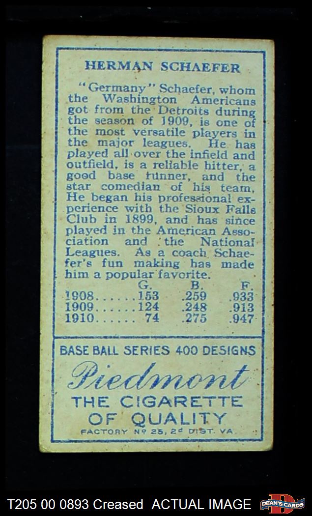 1911 T205 Germany Schaefer Senators 2 - GOOD - Picture 3 of 5