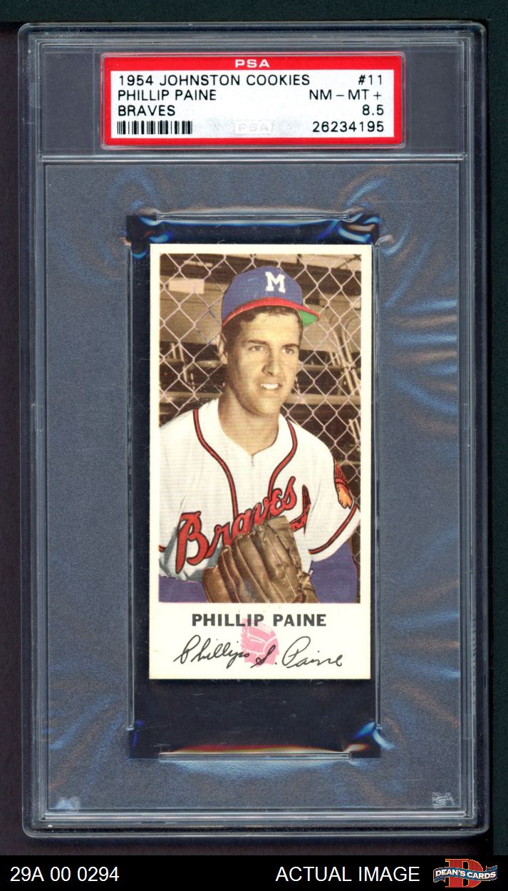 1954 Johnston Cookies #11 Phil Paine Braves PSA 8.5 - NM/MT+ - Picture 2 of 3