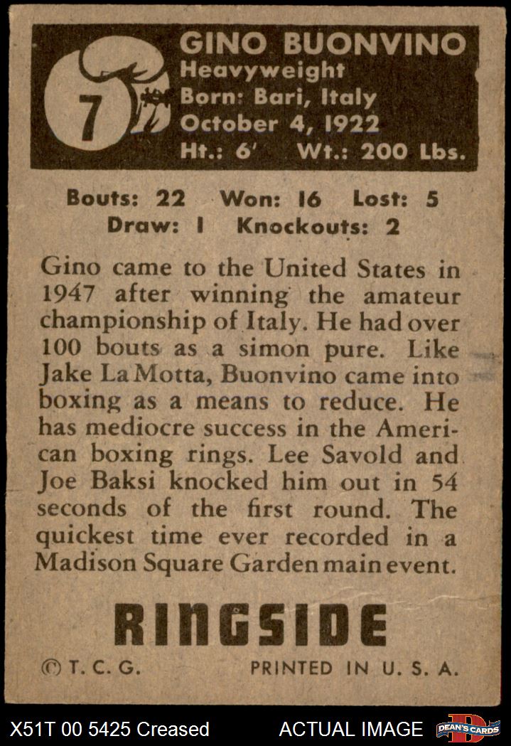 1951 Topps Ringside #7 Gino Buonvino 3 - VG - Picture 7 of 9