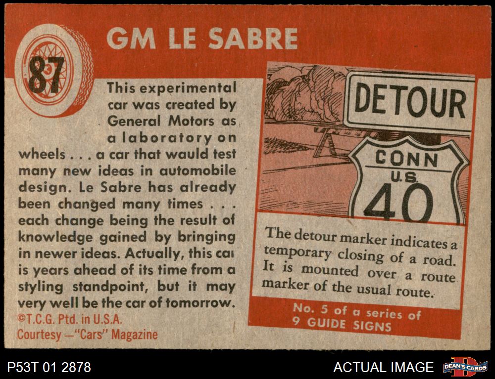 1954 Topps World on Wheels #87 GM Le Sabre 5 - EX - Picture 3 of 3