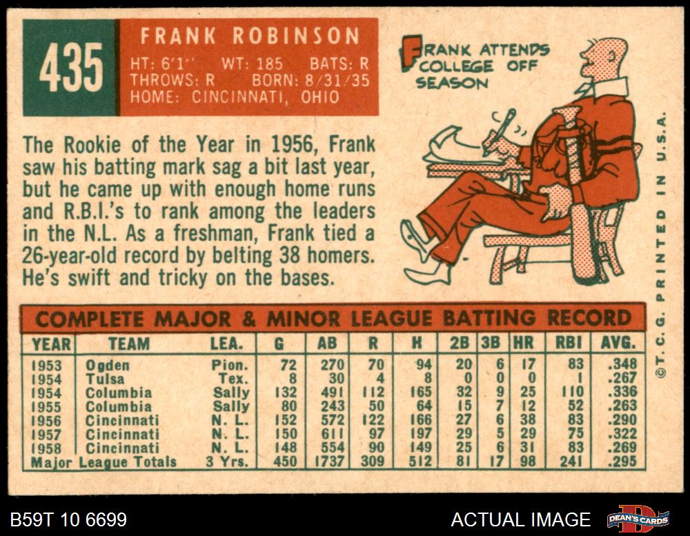 1959 Topps FRANK ROBINSON top Reds #435 SGC 4 VG/EX Condition