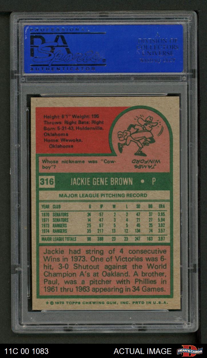 1975 Topps #316 Jackie Brown Rangers PSA 8 - NM/MT