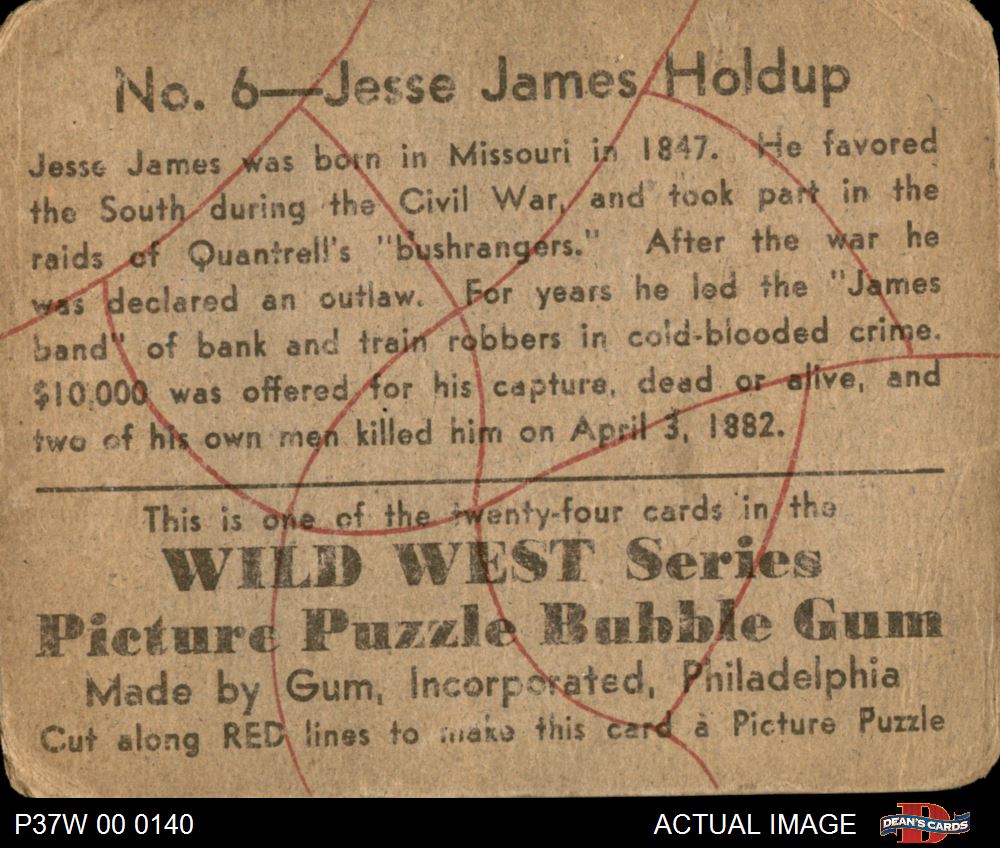 1937 Wild West Series #6 Jesse James Holdup 1.5 - FAIR