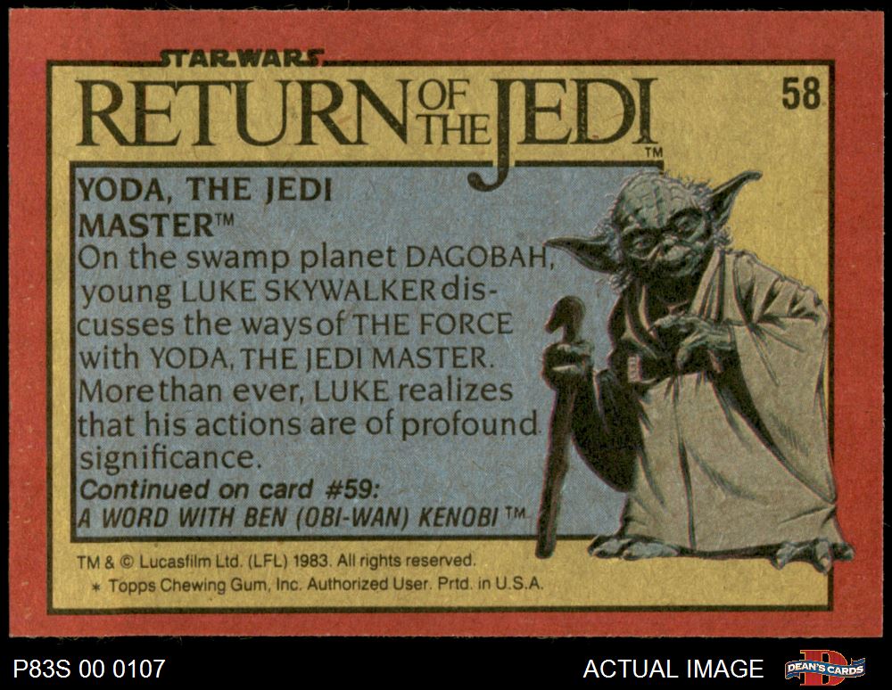 1983 Topps Star Wars Return of the Jedi #58 Yoda, the Jedi Master 8 - NM/MT