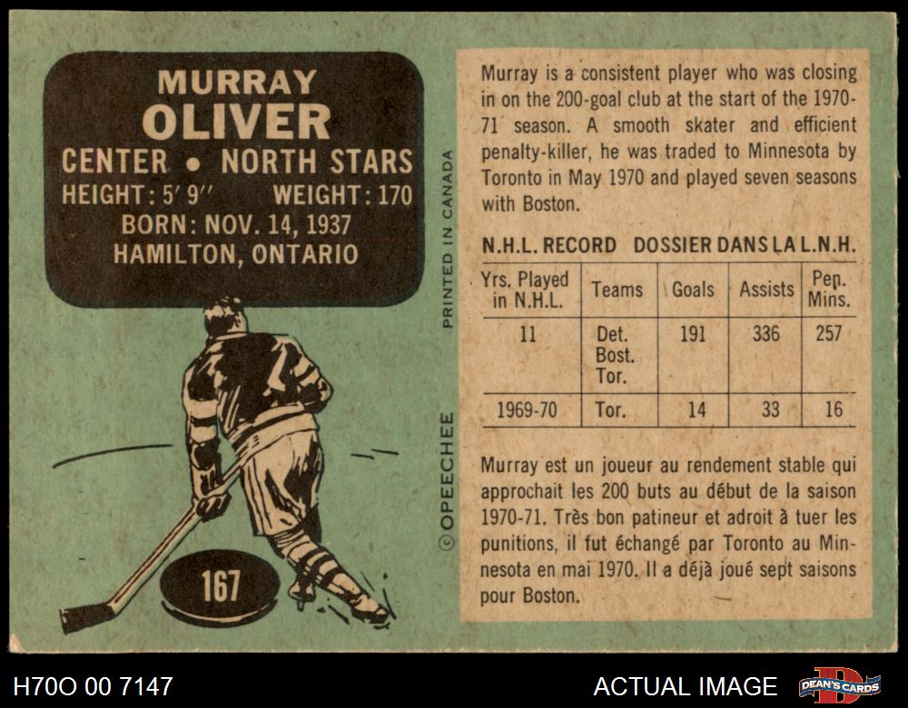 1970 O-Pee-Chee #167 Murray Oliver North Stars 6 - EX/MT - Picture 3 of 5