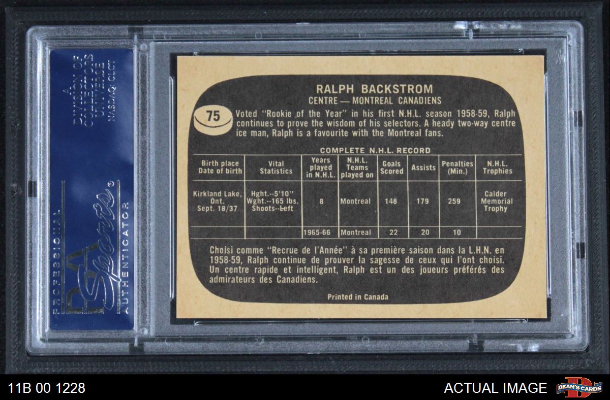 1966 Topps #75 Ralph Backstrom Canadiens PSA 7 - NM - Picture 3 of 3