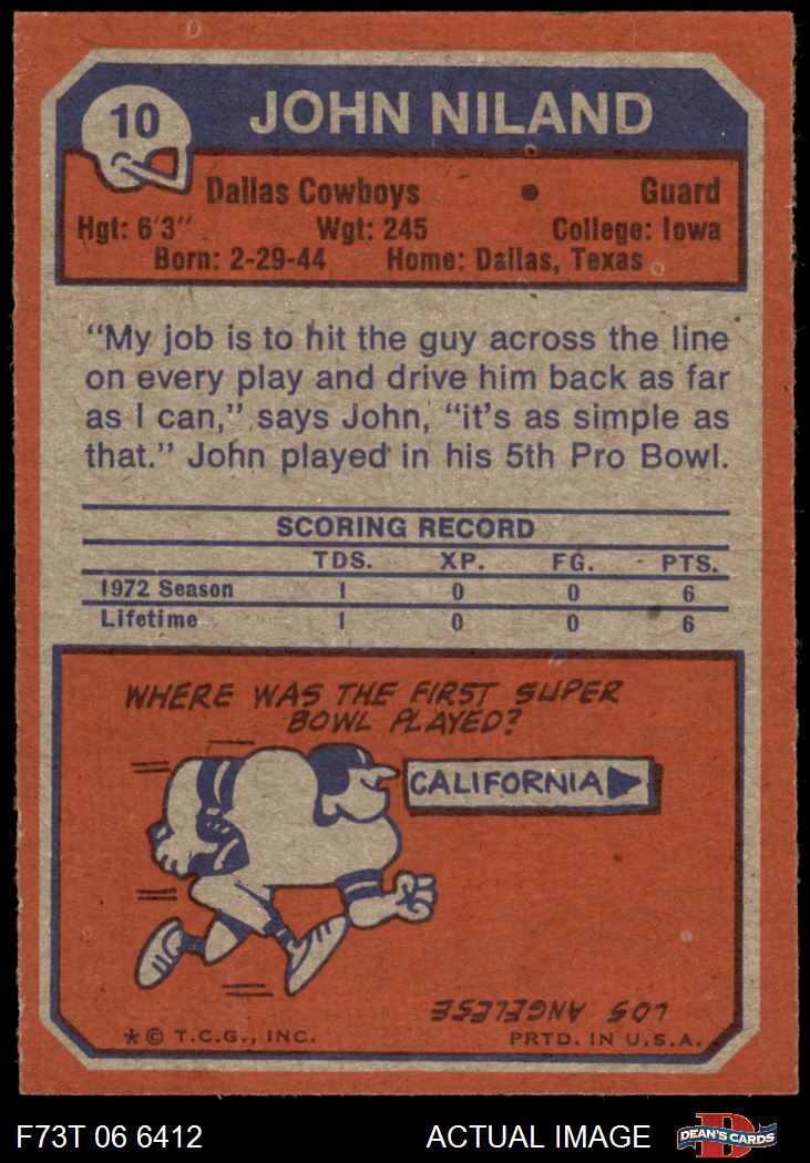 1973 Topps #10 John Niland Cowboys Iowa 5 - EX - Picture 11 of 21