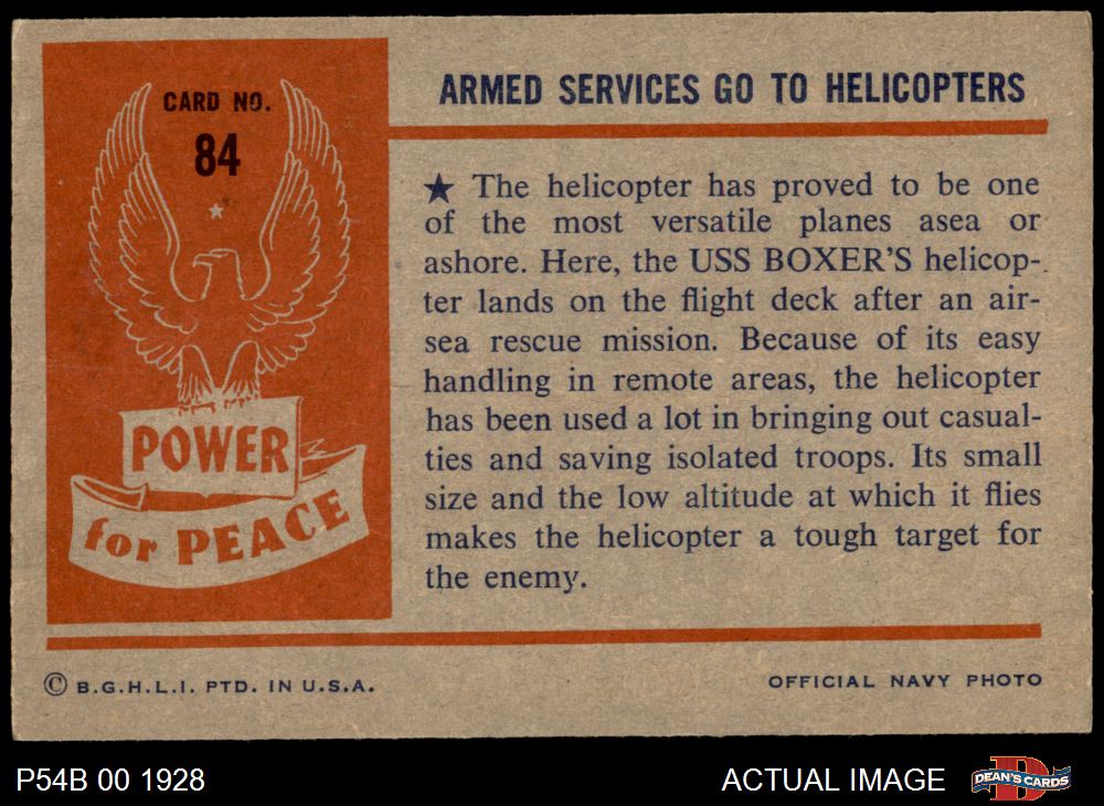 1954 Bowman Power for Peace #84 Armed Services Go To Helicopters 5 - EX