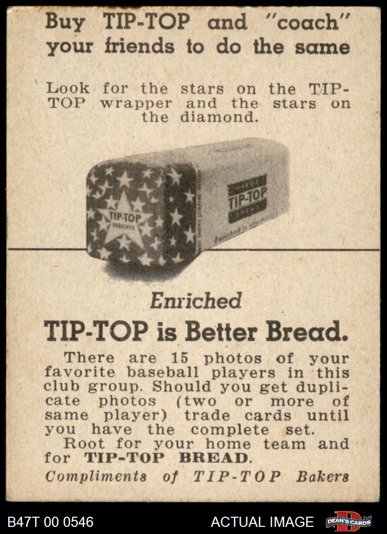 1947 Tip Top Bread Eddie Waitkus Cubs 5 - EX