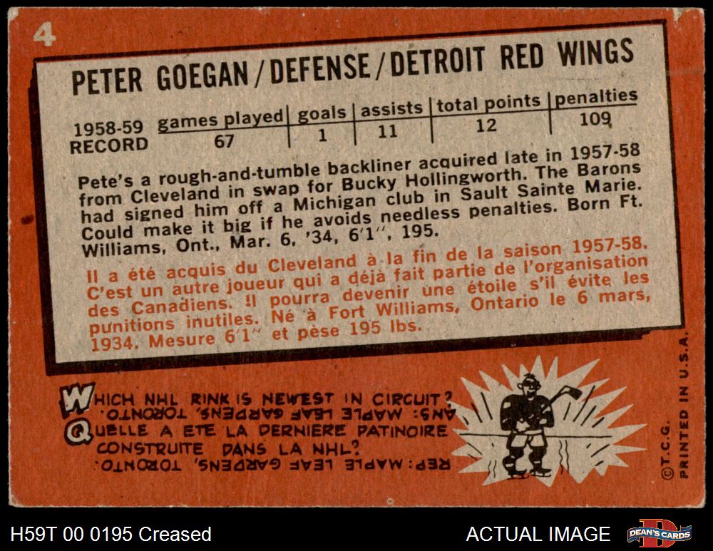1959 Topps #4 Peter Goegan Red Wings 3 - VG - Picture 3 of 5