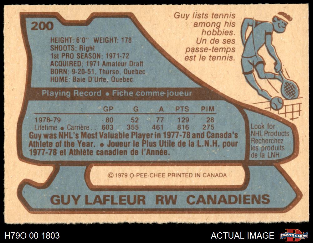 1979 O-Pee-Chee #200 Guy Lafleur Canadiens HOF 8 - NM/MT