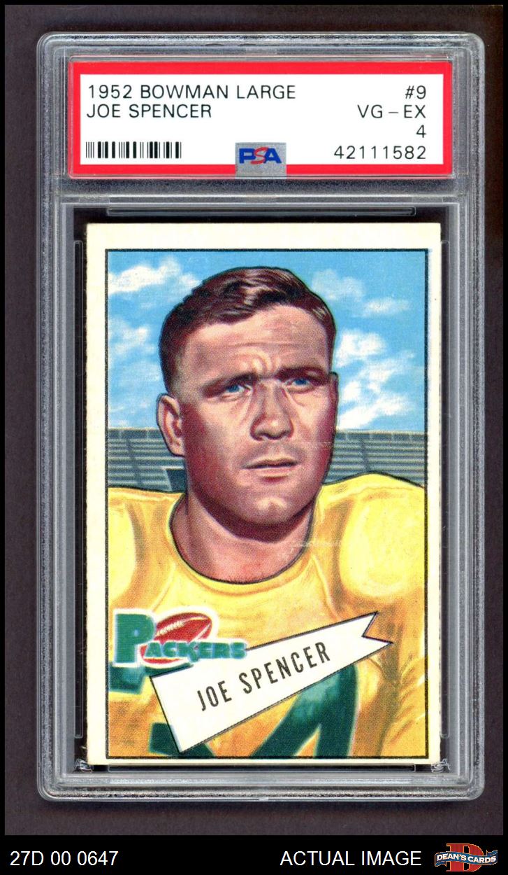 1952 Bowman Large #9 Joe Spencer Packers SHORT-PRINT RC Oklahoma S PSA 4 - VG/EX - Picture 2 of 3