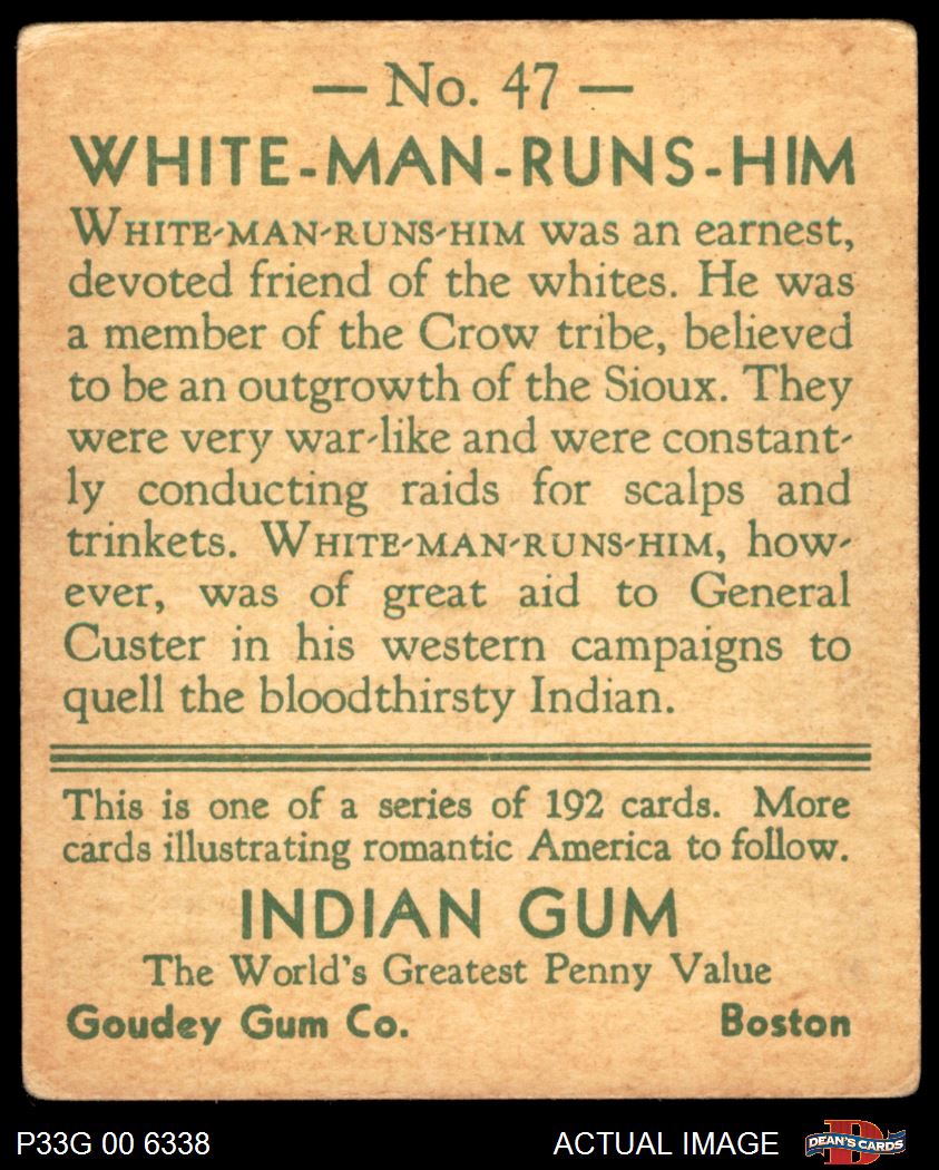 1933 Goudey Indian Gum #47 White Man Runs Him 3 - VG - Picture 3 of 9