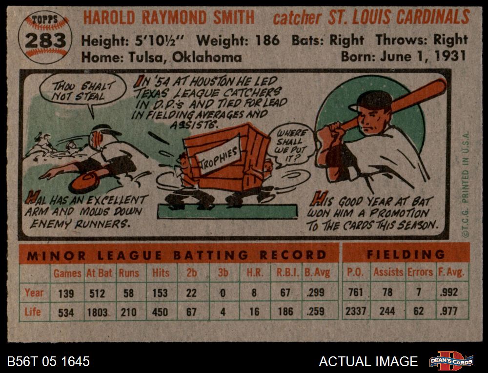 1956 Topps #283 Hal R. Smith Cardinals 6 - EX/MT