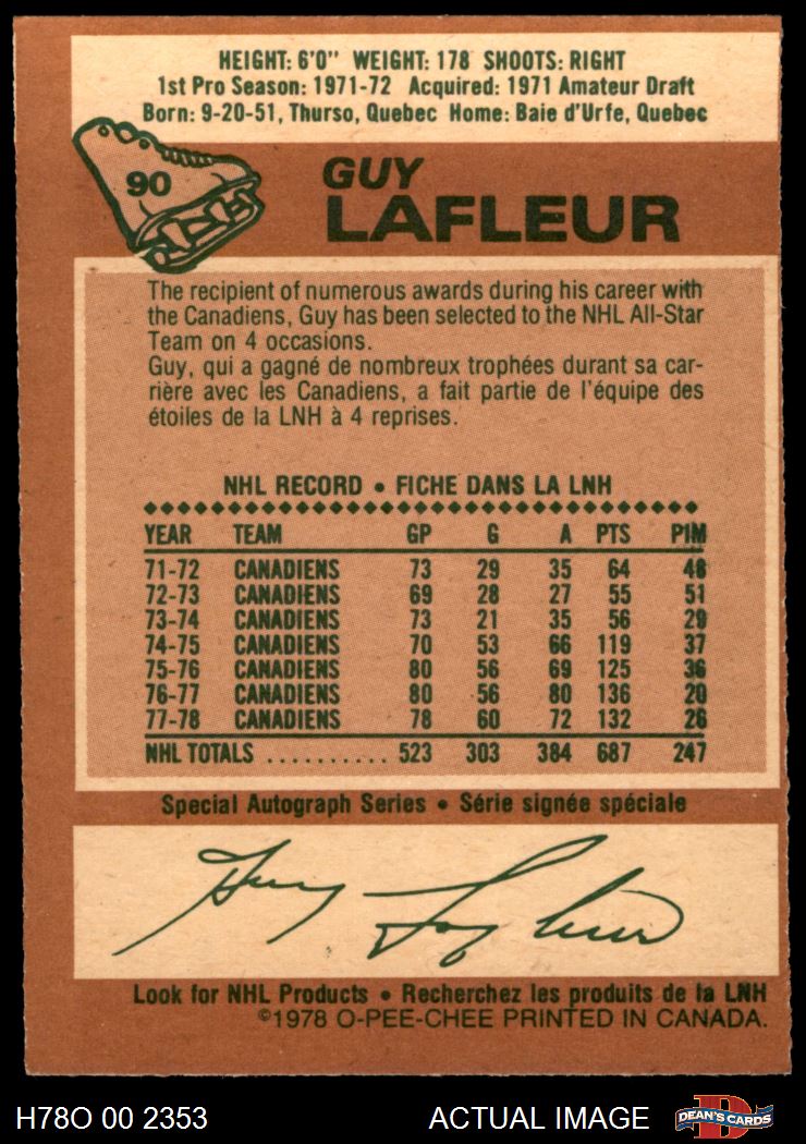 1978 O-Pee-Chee #90 Guy Lafleur Canadiens HOF 3 - VG