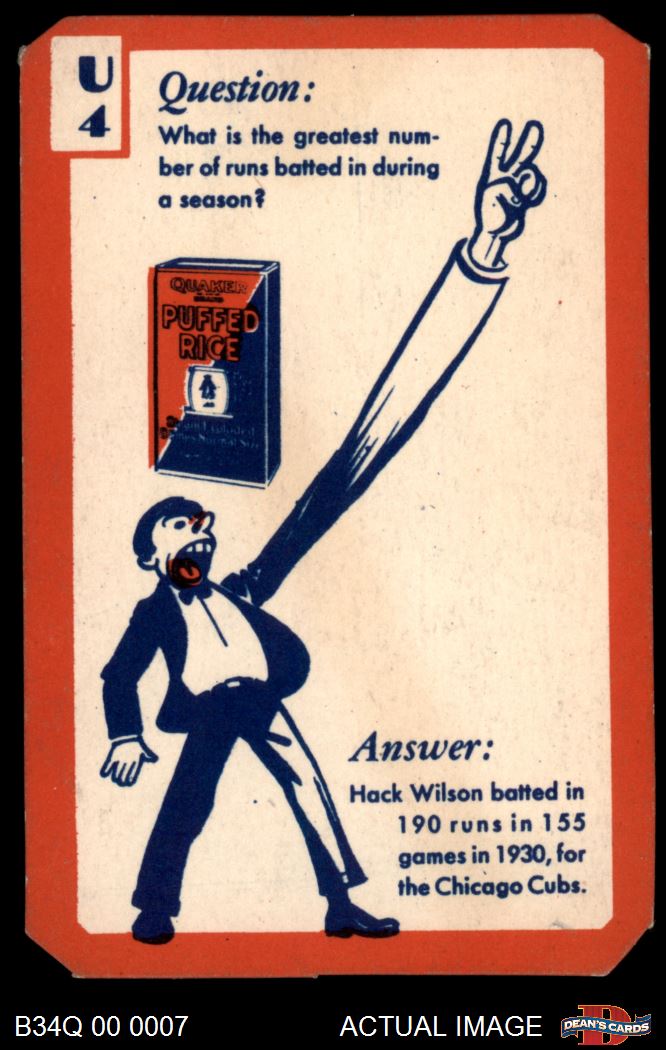 1934 Quaker Oats Ask Me Trivia #4 Hack Wilson Batted In U 6 - EX/MT - Picture 2 of 3