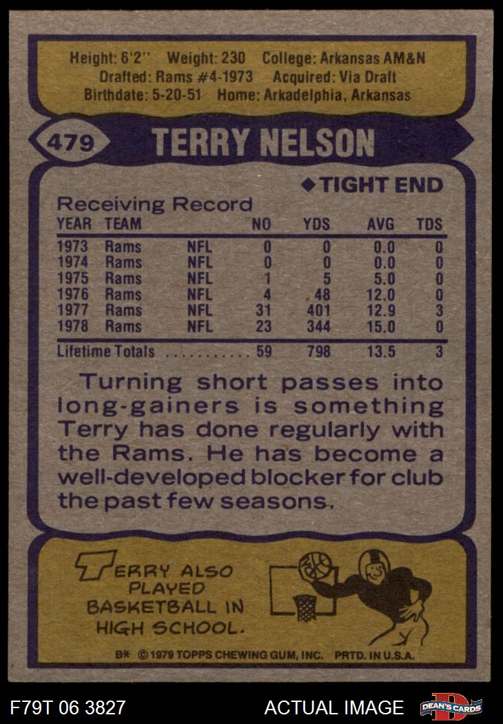 1979 Topps #479 Terry Nelson Rams Arkansas Pine Bluff 5.5 - EX+