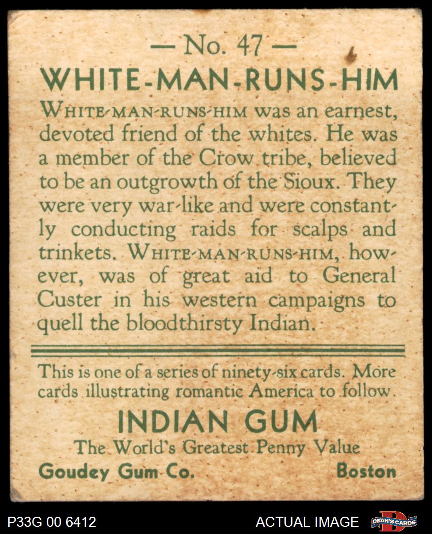 1933 Goudey Indian Gum #47 White Man Runs Him 3 - VG - Picture 7 of 9