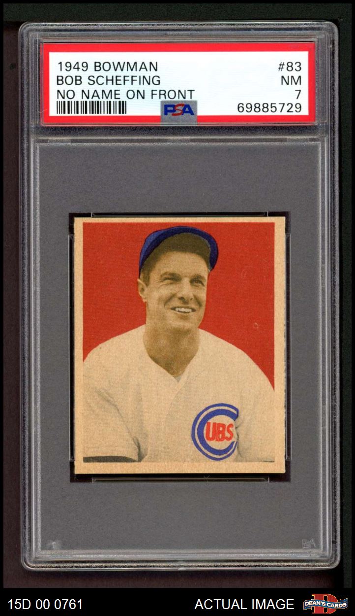1949 Bowman #83 Bob Scheffing No Name on Front Cubs RC VARIATION PSA 7 - NM - Picture 2 of 3