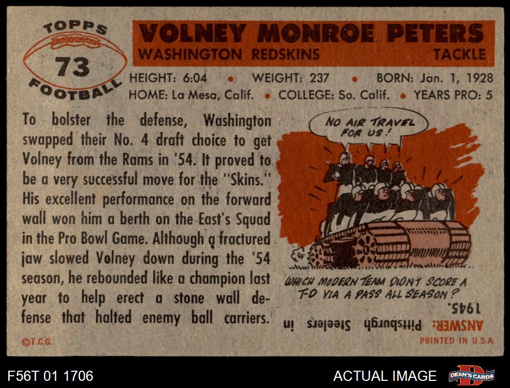 1956 Topps #73 Volney Peters Redskins SHORT-PRINT Southern California 5.5 - EX+ - Picture 3 of 5