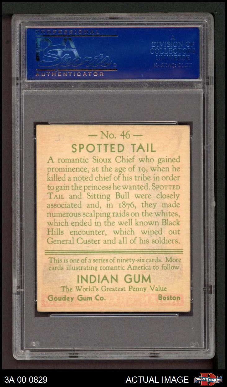 1933 Goudey Indian Gum #46 Spotted Tail PSA 6 - EX/MT - Picture 3 of 3