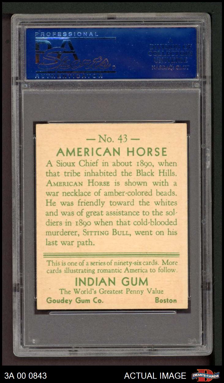 1933 Goudey Indian Gum #43 American Horse PSA 6 - EX/MT - Picture 3 of 3