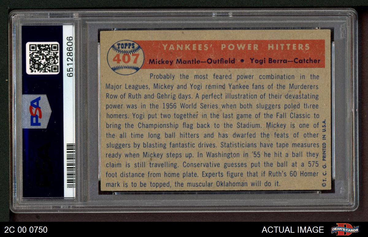 1957 Topps #407 - Mickey Mantle / Yogi Berra Yankees' Power Hitters