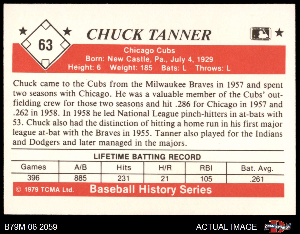 1979 TCMA The 1950s mode #63 Chuck Tanner Cubs 8 - NEUF/MT