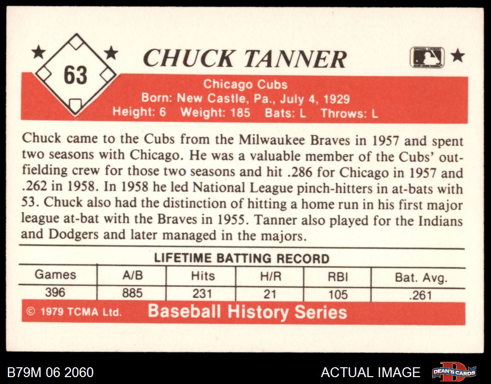 1979 TCMA The 1950s mode #63 Chuck Tanner Cubs 8 - NEUF/MT