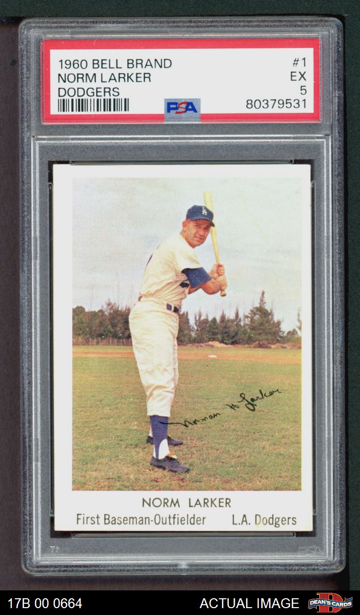 1960 Bell Brand Dodgers #1 Norm Larker PSA 5 - EX - Picture 2 of 3