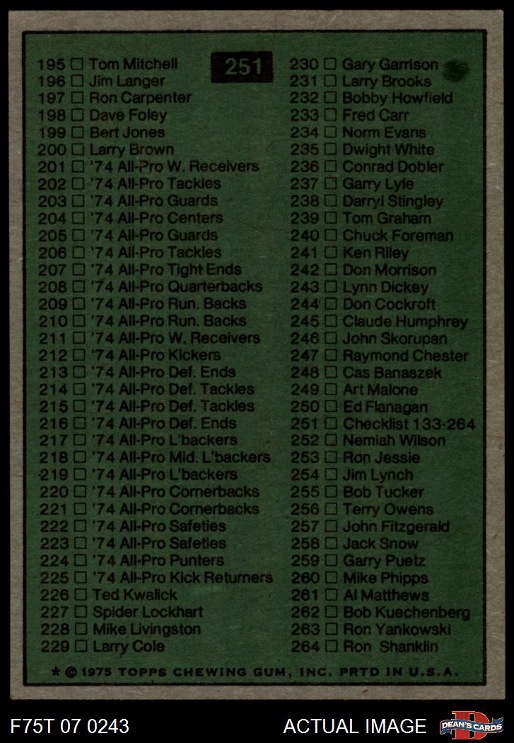 1975 Topps #251 Checklist 133-264 5 - EX - Picture 3 of 5