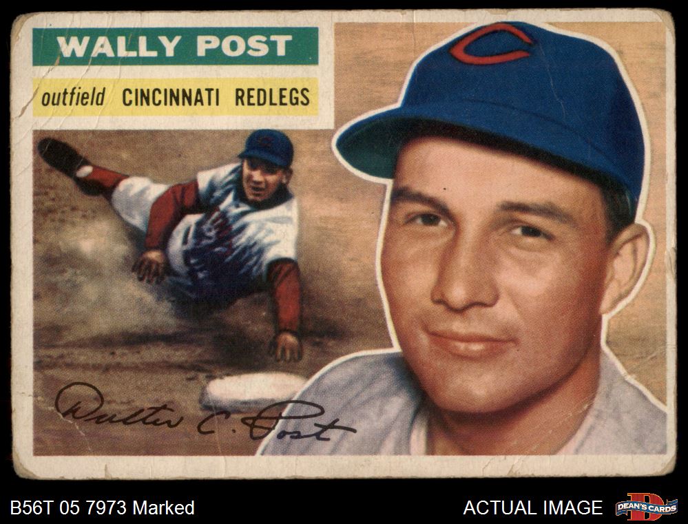 1956 Topps Wally Post White Back Reds Rare Variation Authentic Vintage Baseball Card