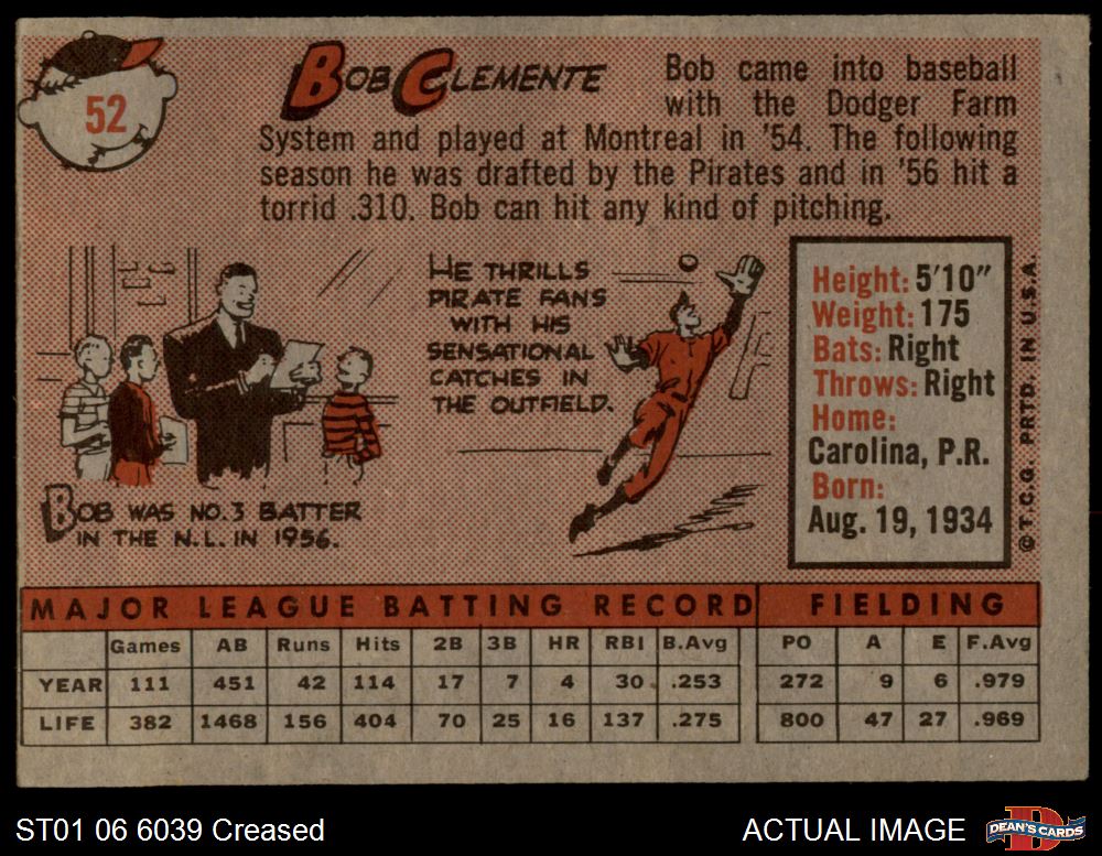 1958 Topps #52 Roberto Clemente White Team Pirates HOF COMMON VARIATION 2 - GOOD - Picture 11 of 13