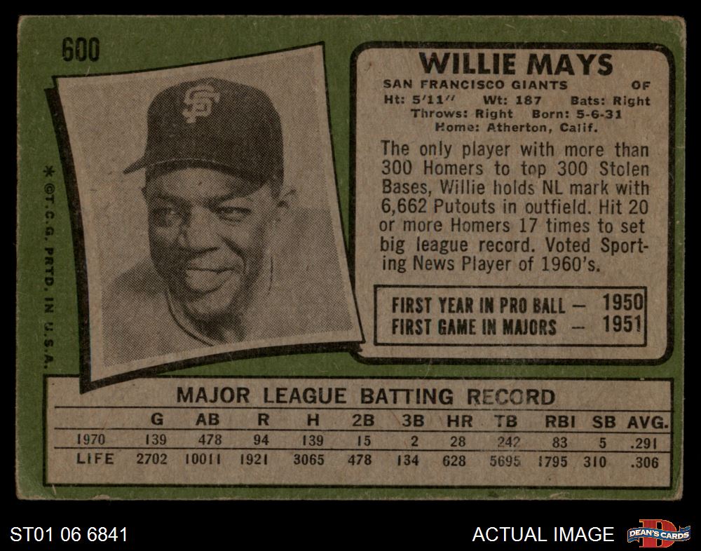 1971 Topps #600 Willie Mays Giants HOF 1.5 - FAIR - Picture 11 of 17